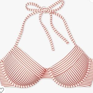 Shade & Shore Women's Cabana Light Lift Ribbed Bikini Top - Coral Stripe - 34D #